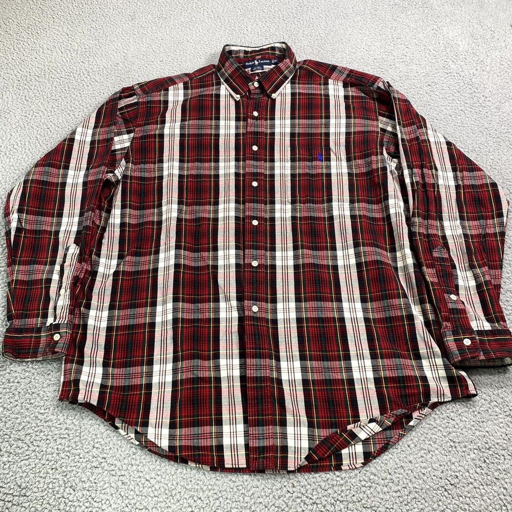 VINTAGE Ralph Lauren Shirt Mens XL Red Black Blaire Button Up Long Sleeve Casual